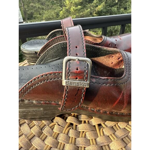 Dansko Mary Jane Mules Clogs Shoes Women's Size 38 EU 8 US Burgundy Leather - Picture 5 of 16